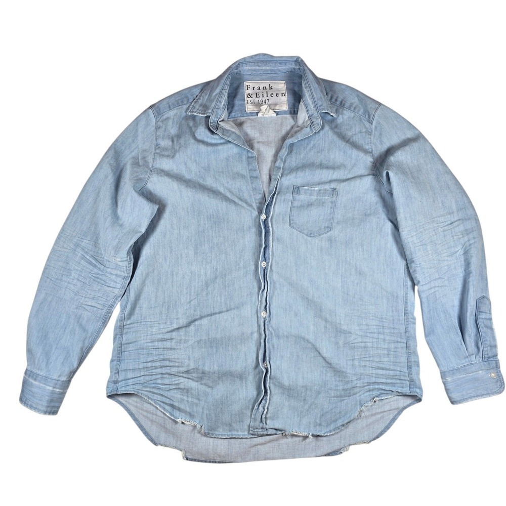 Frank & Eileen EILEEN Famous Denim Distressed Relaxed Light Wash Shirt Women's S